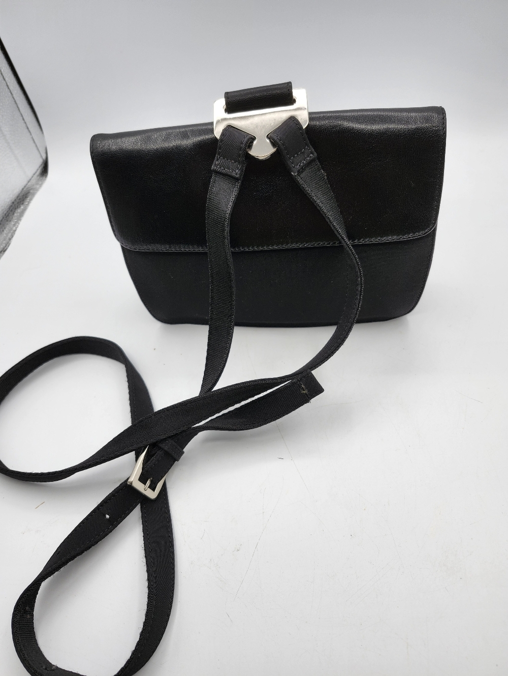Hobo Leather & Fabric Classic Black Crossbody Bag with Silver Accent